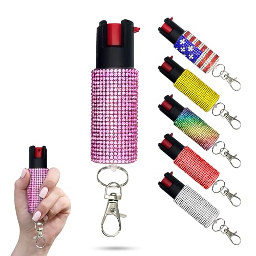 FURY Rhinestone Pepper Spray, 12ft Range, UV Dye Identifier, Police Strength, Made in USA, Stylish Multicolor, Self Defense, Everyday Safety, Slide Top (Pink)