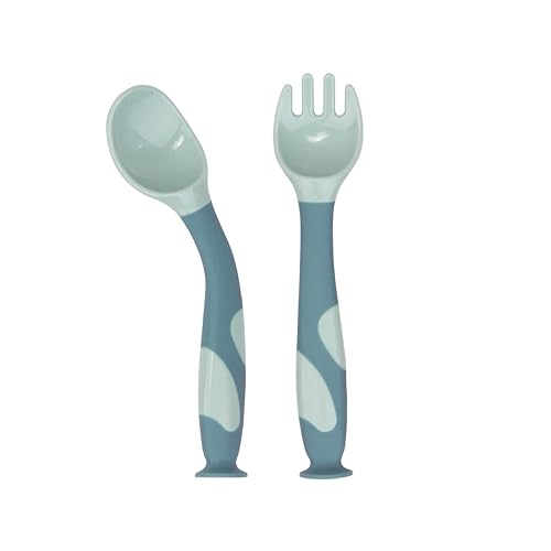 Qshare Cucharas de utensilios para bebés con estuche seguro de viaje, cuchara de entrenamiento de alimentación para niños pequeños con fácil agarre