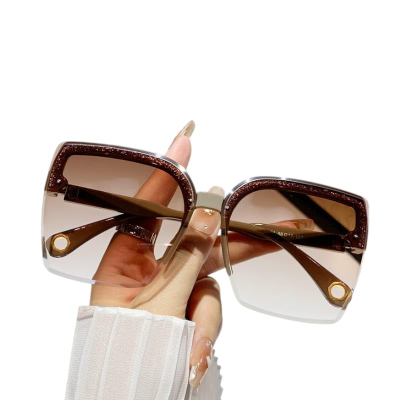 eyenaks Women’s Oversized Square Rimless Sunglasses | UV400 Gradient Lens | Luxury Fashion Shades with Glitter Frame & Gold Detailing | Lightweight & Comfortable-picture-33