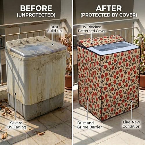 Image of DREAM CARE Waterproof & Dustproof Washing Machine Cover Top Load & Semi Automatic Suitable for 7 kg, 7.2 kg, 7.5 kg (83 x 95 x 51 cms)
