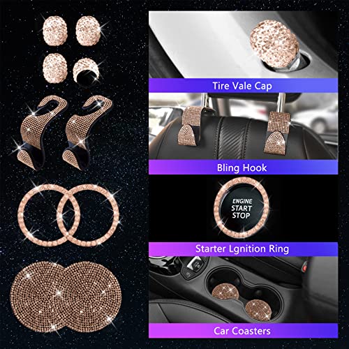JINGSEN 25PCS Bling Car Parts Set, Car Parts Set Female Plug Universal 15 Inch, Shiny License Plate Frame, Center Console Cover and Rearview Mirror Set and Other Car Accessories(Champ)