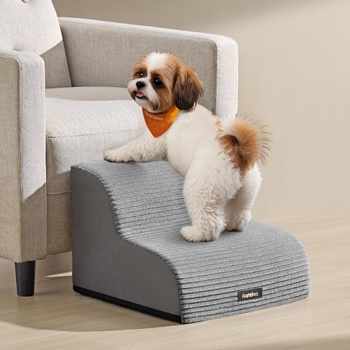 Feandrea 2-Step Dog Stairs, Dog Steps for Bed, Sofa, Waterproof Pet Stairs with Anti-Slip Designs, Gentle Slope, Removable Washable Cover, Handle, Dove Grey PPS002G01 - Image 3