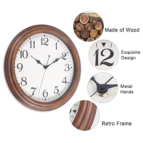 14 Inch Wood Wall Clock Retro Wooden Wall Clocks Battery Operated - Image 3