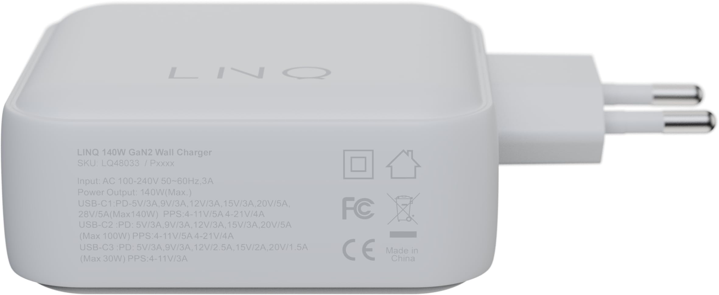 Linq Connects Caricabatterie per laptop 140W GAN2 - Caricatore rapido con tecnologia GAN avanzata - Adattatore USB-C Power Delivery per laptop, tablet e smartphone