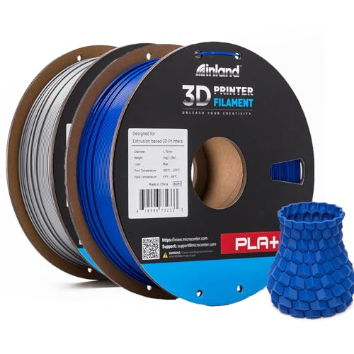 Image of INLAND Micro Center PLA+ 3D Printing Filament 1.75mm - PLA Pro Dimensional Accuracy + /- 0.03 mm - 1kg Cardboard Spool (2.2 lbs) (2 Pack Silver & Blue, 1.75mm)
