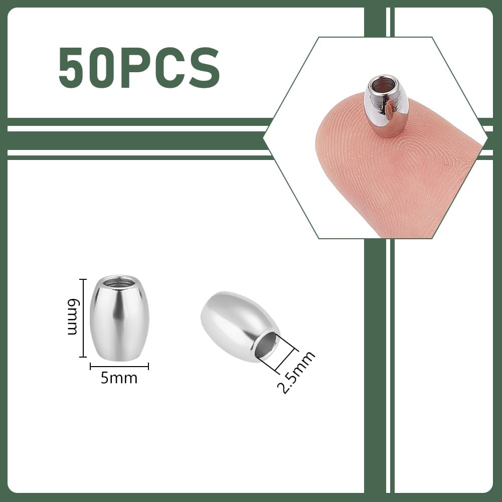 UNICRAFTALE About 50pcs 6mm Barrel Spacer Beads 2.5mm Hole Stainless Steel Loose Beads Metal Beading Spacers Smooth Surface Beads Finding for DIY Jewelry Making Stainless Steel Color - Image 3