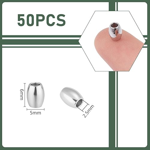 Miniatura 3 de UNICRAFTALE Cerca de 50 cuentas espaciadoras de barril de 0.236 pulgadas con agujero de 0.098 in de acero inoxidable, cuentas sueltas de metal,