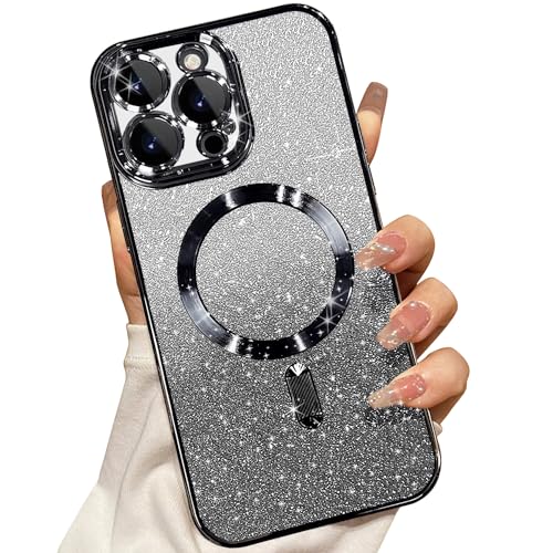 Image of Misscase Compatible with iPhone 14 Pro Magnetic Glitter Case with Camera Lens Protector Full Protection Case Compatible with MagSafe Elegant Anti-Scratch Case Cover for iPhone 14 Pro Black