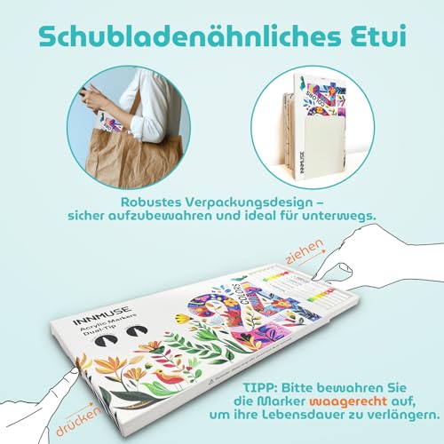INNMUSE Acrylstifte Set mit 24 Farben – Doppelte Spitze mit Pinselspitze und extra feiner Spitze, permanente Acrylfarben-Marker für Steinmalerei, Porzellan, Holz, Leinwand, Stoff, Glas, Keramik