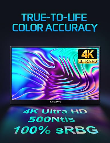 Image of CAPERAVE 17.3 inch Portable Monitor 4K, 500 Nits 3840 * 2160p 100% Adobe RGB Travel Monitor with Bulit-in Kickstand & Speakers, Portable Computer Monitor, External Monitors for Laptop PC Xbox Switch PS4 /5