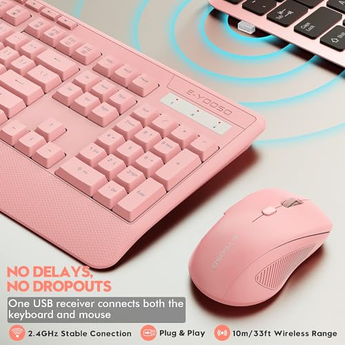 Image of Wireless Keyboard and Mouse Combo, Full Size Ergonomic with Wrist Rest