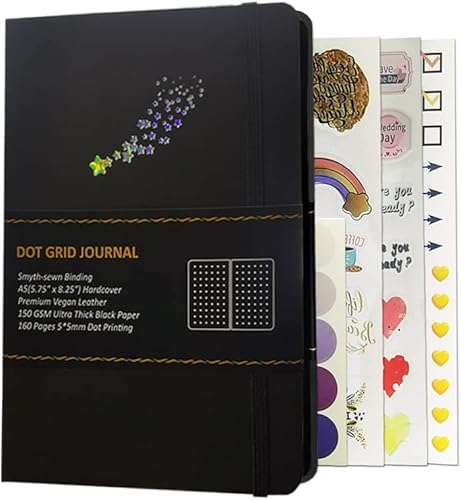 Cuaderno de páginas negras con puntos A5, piel sintética, 150 GSM, cuaderno diario de papel negro con páginas negras (negro)