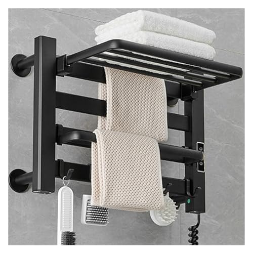 Toallero eléctrico inteligente con pantalla LCD y secado eficiente para baño negro 2