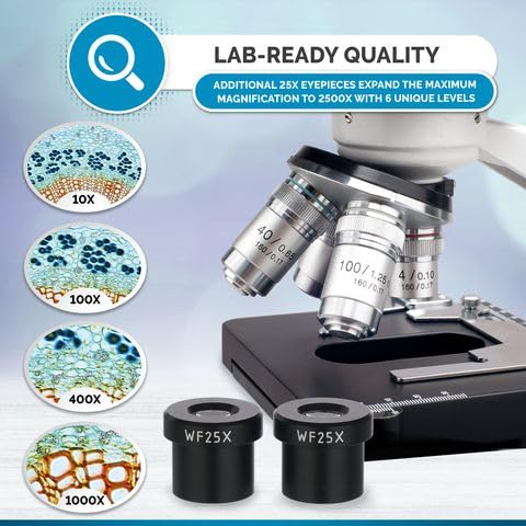 AmScope - Microscopio binoculare composto 40X-2500X, LED, microscopio biologico da laboratorio con palco 3D per studenti e adulti - B120C-EUL