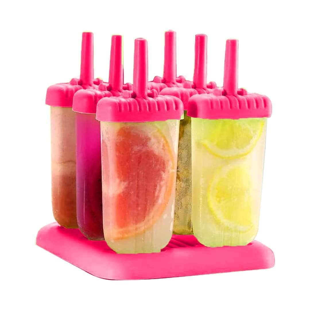 SPITEN Set of 6 Plastic Reusable Ice Pop Makers, Homemade Popsicle Frozen Ice Cream Moulds Tray Kulfi Candy Ice Lolly Mold for Children & Adults (Multi Color) (Frozen) (Frozen)