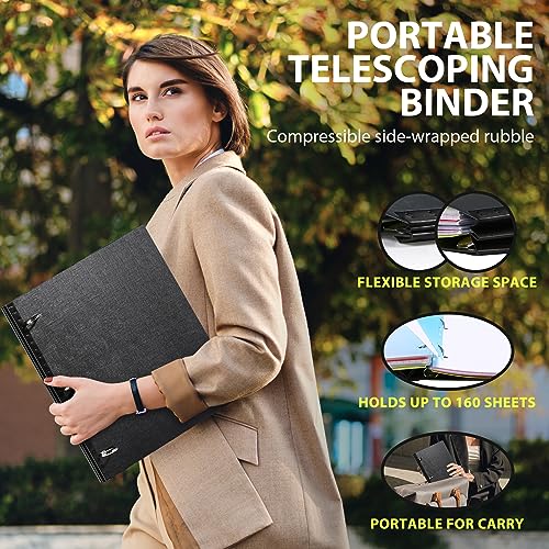 Image of WOT I 4-Pack Telescoping 3 Ring Binder(0.75 inch), Expandable Flexible Binder - Patented Design for Easy Portability, Holds 8.5 inchx11 inch Paper, for School, Office&Home Organization, Black