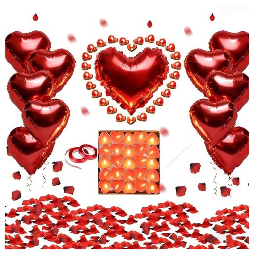 WTZWYFWJ Kit Romántico de Velas y Pétalos,1000 Pétalos de Rosa Artificiales 50 Velas Corazón Rojo 10 Globos Corazón Rojo Deco,Kit de Decoración San Valentín,para San Valentín/Bodas/Aniversarios