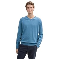 TOM TAILOR Maglione da Uomo con Scollo a V, 37095 - Ocean Blue Melange