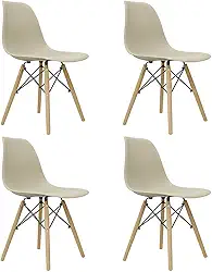 Kit 4 Cadeira Eiffel Moderno Bege Sala Jantar Base Madeira