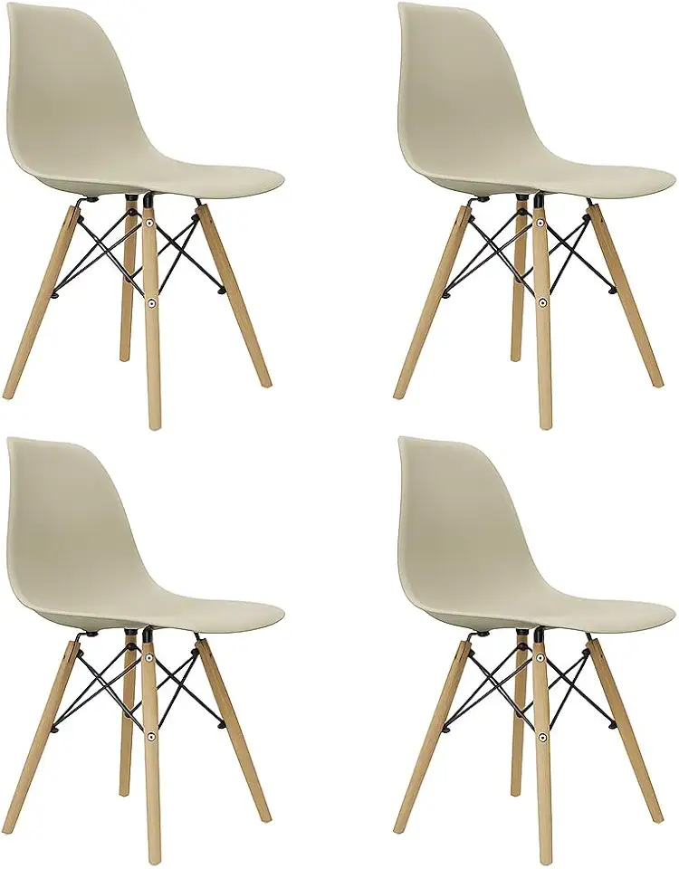 Kit 4 Cadeira Eiffel Moderno Bege Sala Jantar Base Madeira