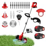 ALSO GO 24V Electric Weed Wacker, Cordless Grass Trimmer, 3 in 1 Grass Trimmer with 2pcs Batteries & Charger, Battery Powered Weed Eater/Brush Cutter/Edger with Wheels for Garden and Yard Lawn