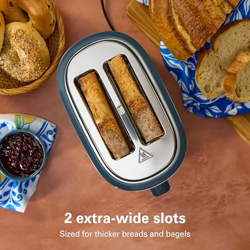 Image of Hamilton Beach Extra-Wide Slot 2 Slice Toaster With Bagel & Defrost Buttons | Browning Control With 7 Shades | Auto Shutoff | Toast Boost | Slide-Out Crumb Tray | Kitchen Makeover Blue | 22634