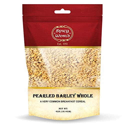 Spicy World Pearled Barley (Whole) 4 Pound Bag (64oz) - All Natural, Raw, USA Grown - For Stew, Soups, Oatmeal & Cooking | Vegan Plant-Based Whole Grain | Non-GMO