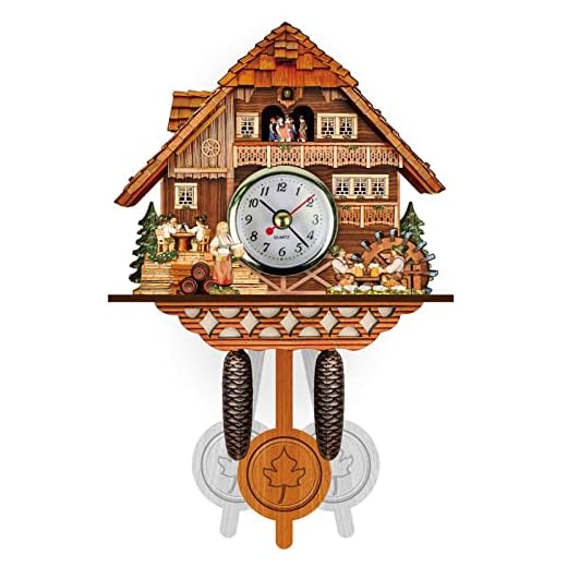 Camidy Wood Cuckoo Clock, Wall Coo Coo Clock with Antique Pendulum Hanging Quartz Cuckoo Clock Home Cafe Restaurant Hotel Decor
