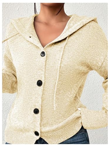 Image of RoseSeek Women's Hooded Cardigan Sweater Long Sleeve Button Front Ribbed Knit Jacket Cardigan Trendy