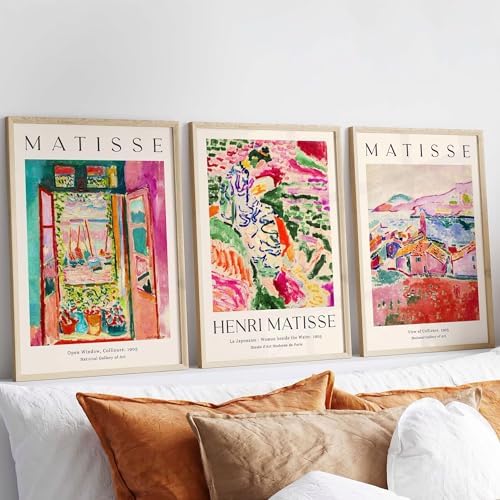 Matisse Wall Art Print Set of 3 – Exhibition Art, Mid Century Wall Art, Landscape Art (A3-29.7x42cm)