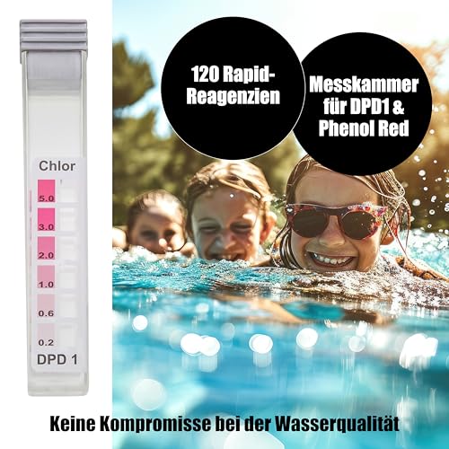 120 Testtabletten - je 60 x pH-Wert Phenol Red und 60 x DPD1 Chlor - inkl. 1 x Messkammer von POWERHAUS24