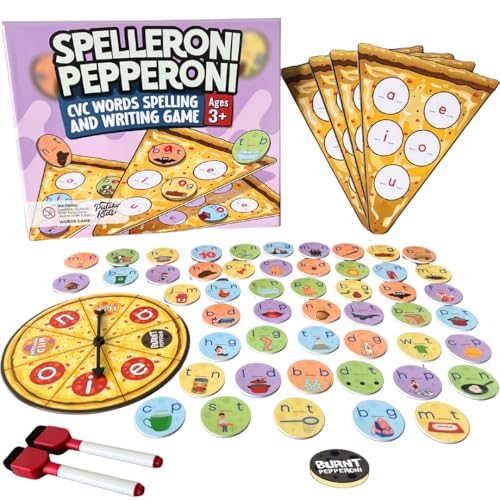 Pidoko Kids Spelleroni Pepperoni - CVC Word Writing & Spelling Game - Preschool Learning Toddler Activities - Kindergarten Homeschool Toys for 3+ Year Olds