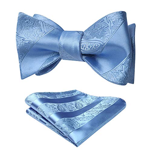 HISDERN Fliegen für Herren Blau Fliege mit Einstecktuch Set Verstellbar Paisley Selbstgebundene Smoking Schleife für Hochzeit Party