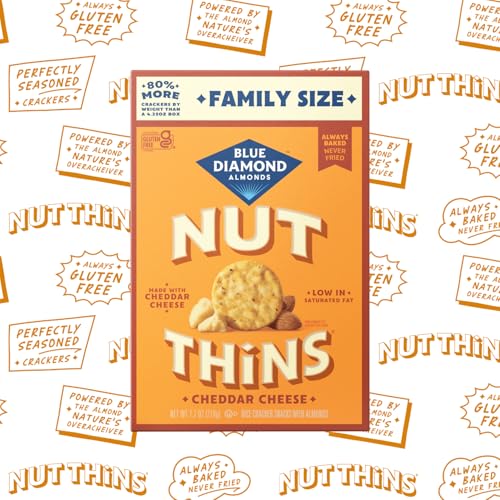 Image of Blue Diamond Almonds Nut-Thins Gluten Free Cracker Crisps, Cheddar Cheese, Family Size, 7.7 oz (Pack of 6)
