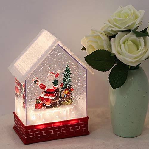 Image of Eldnacele Musical Snow Globe House with Timer, Lighted USB /Battery Operated Swirling Singing Water Glittering Lantern, Christmas Snow Globes House Holiday Festival Decoration- Santa Claus