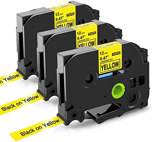 Oozmas Compatible TZe-631 Label Tape Replacement for Brother Label Printer Tape 12mm Yellow, Compatible with Brother Ptouch PT-E100 PT-1000 PT-D600, 12mm x 8m (0.47" x 26.2ft), 3 Cartridges