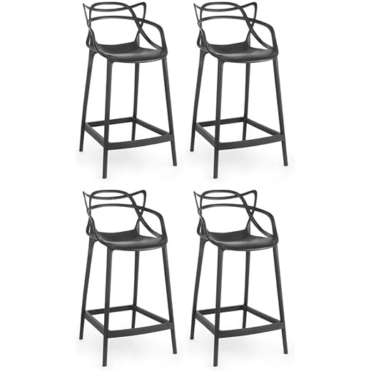 Kit Conjunto 4 Banquetas Altas Allegra com Encosto, Design Moderno e Funcional, Resistentes a Chuva, Sol e Vento, Suporta até 130kg, Ideal para Sala de Jantar, Cozinha, Bar, Jardim e Varanda - Preto