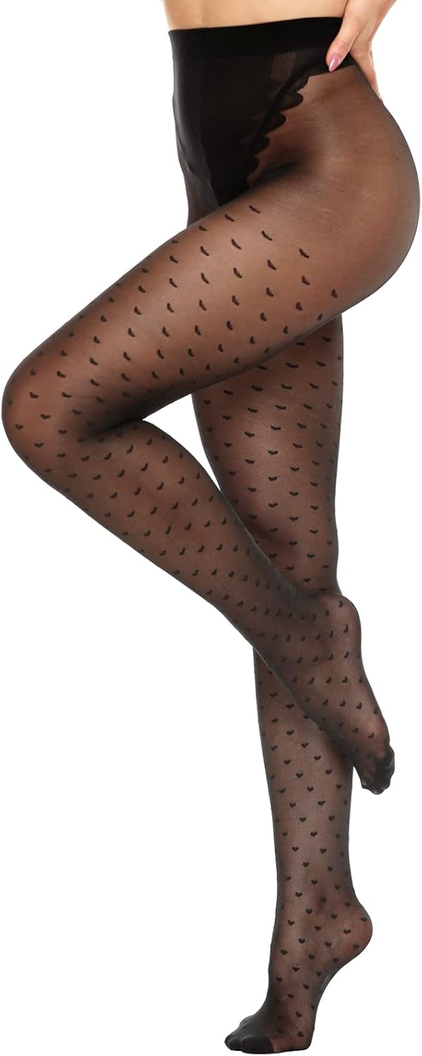 MANZI Women's Sheer Patterned Tights All-Over Polka-Dot Leopard Hearts Stockings 30 Denier Pantyhose Nylons - Image 7