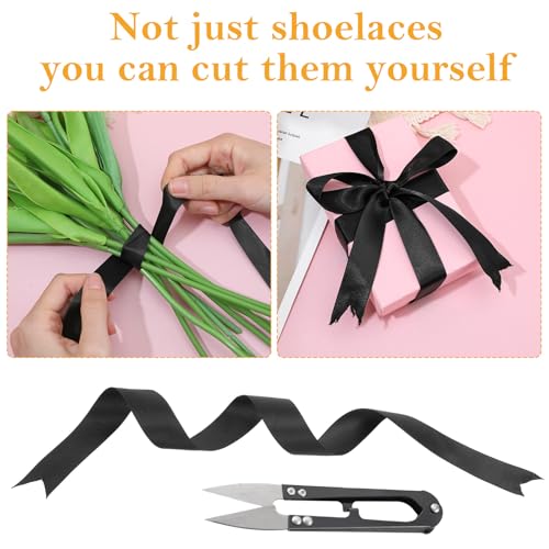 2 Pairs Ribbon Shoe Laces, 47" Flat Satin Shoelaces Soft Silky Shoe Ties 3/4" Wide Fashion Shoestring for Sneaker Boot3