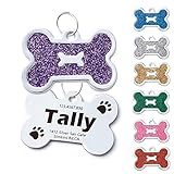 Customized Dog tags personalized for pets and Cat Tag,Stainless Steel Pet ID Tag Dog Name Tags Front and Back Engraving (Bone,Purple)