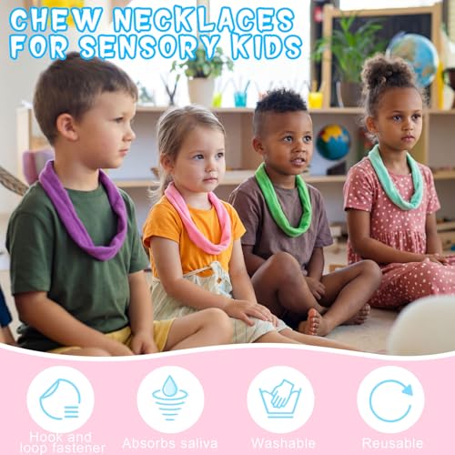 Image of Henoyso 12 Pack Sensory Chew Necklaces Kids Soft Terry Cloth Oral Motor Teething Toys for Boys Girls, Reusable Chewy Jewelry for Focusing & Calming(Solid Style,Fresh Color)