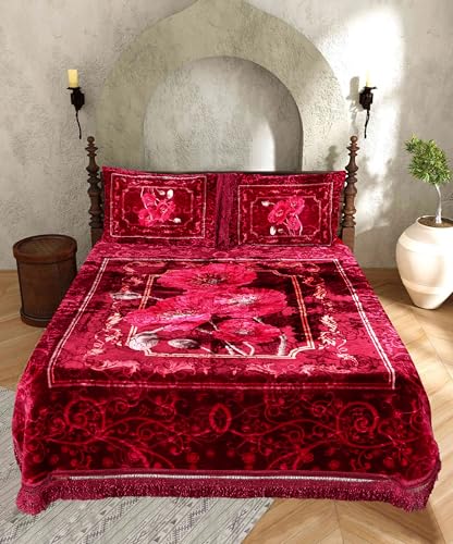 Image of Petals Dreams Bridal Bedsheet Set with 2 Pillow Covers for Wedding, King Size Double Bed (Scarlet Bloom)