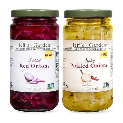 Jeff's Garden Pickled Onion Pack, Pickled Red Onion & Spicy Pickled Onion | Gluten Free | 12 Fluid Ounce Jar (Pack of 2) Cover