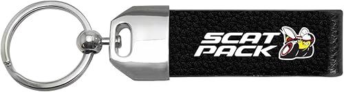 Miniatura 2 de Para Dodge Scat-Pack - Llavero de piel auténtica, color negro, con correa de bucle de metal cromado, con licencia oficial, Negro -