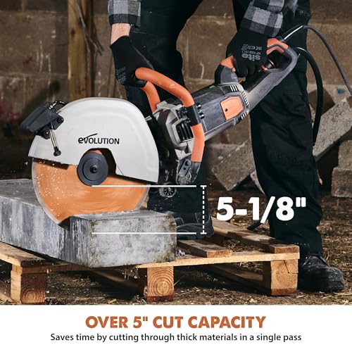 Image of Evolution R14DCT 14 inch Electric Concrete Saw | High-Torque 20A Motor | 5-1 /8 inch Cut Depth | Auto ON /OFF Dust Suppression | No Gas, Low Maintenance | 14 inch Diamond Blade | Heavy-Duty | 20A Plug