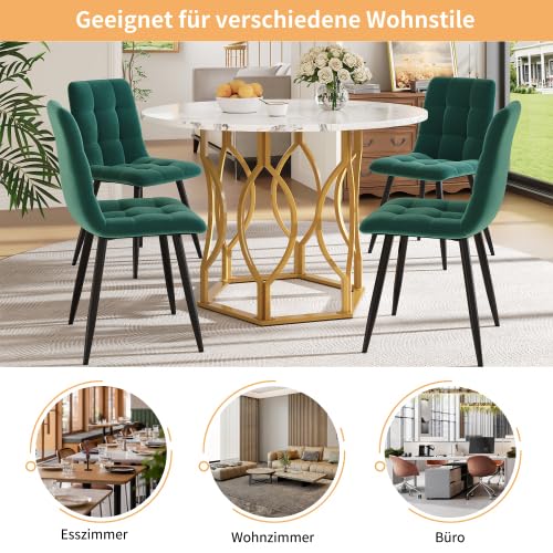 Tavolo da pranzo rotondo 100 cm con struttura in metallo dorato, tavolo da cucina rotondo con piano in marmo bianco in MDF, tavolo da pranzo per 4 persone con piedini regolabili, bianco/oro