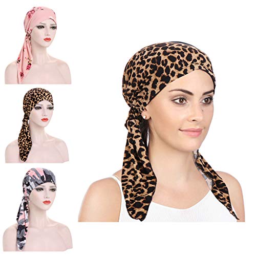 Yili Maizi 3 Pack Womens Leopard Print Cotton Turban Chemo Sleep Cap,Turban Hat Cap Hair Wrap