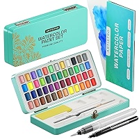 Boîte Aquarelle 48 Couleurs YUTUY - Pinceaux Inclus - Portable - Pour Débutants Et Enfants