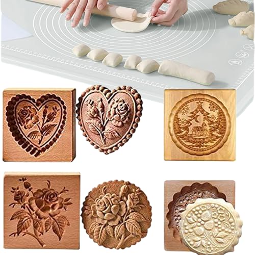 Tampons à biscuits en bois 9.9 cm moules sablés réutilisables 3D - 5