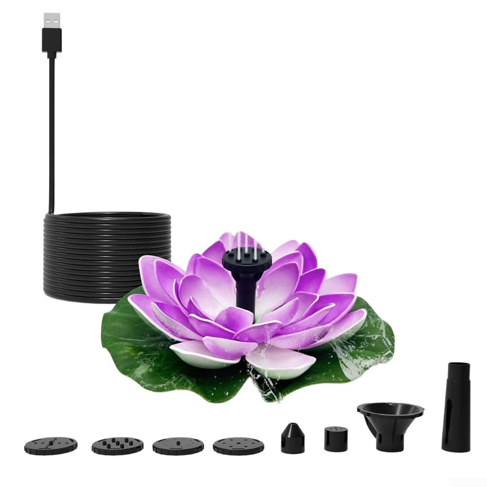MeevrgR Lotus Fountain Pump – Floating Bird Bath Water Feature with Multiple Nozzles – Purple White Pink Decorative Spray for Garden Pond(purple)